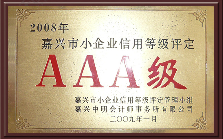 In 2009, the credit rating of small enterprises in Jiaxing was AAA